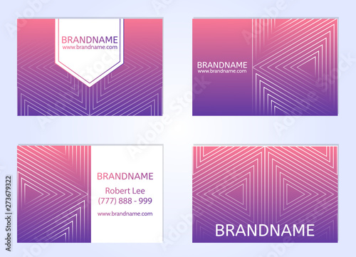 Vector set of business cards, flayers, banners with abstract geometric line pattern background for business brochure cover design. Pink, violet vector banner poster template.