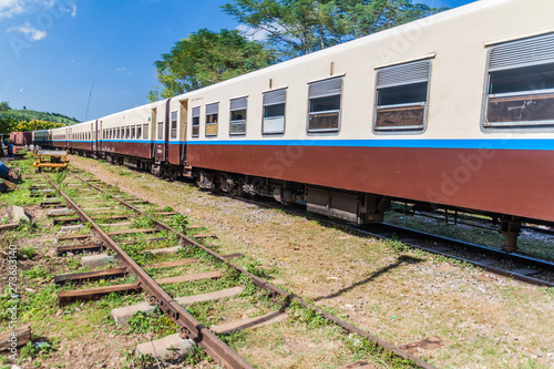 Train at a local station near Gokteik (Gok Teik) viaduct, Myanmar