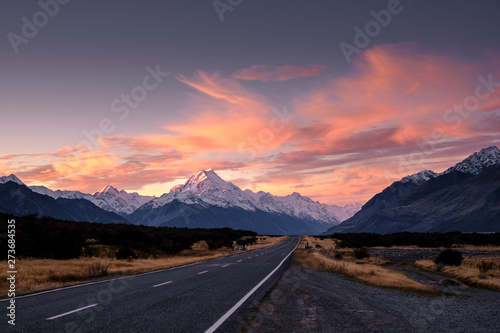 Sunset over Mount Cook in New Zealand