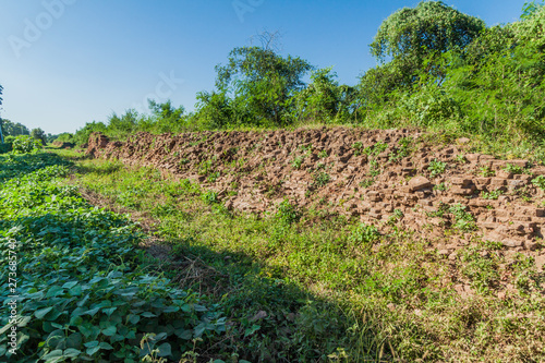 Remnants of the wall of the ancient town Inwa  Ava  near Mandalay  Myanmar