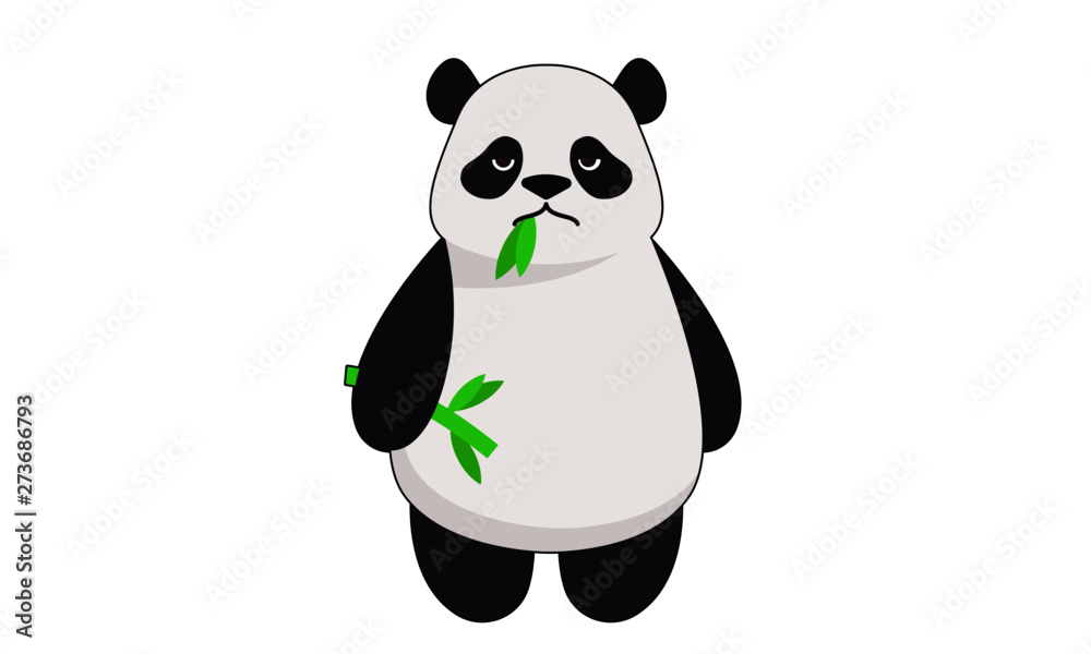 Grumpy panda vector illustration. Flat cartoon panda bear holding bamboo branch. Isolated on white background. Grumpy panda vector illustration. Flat cartoon panda bear holding bamboo branch. Isolated on white background.