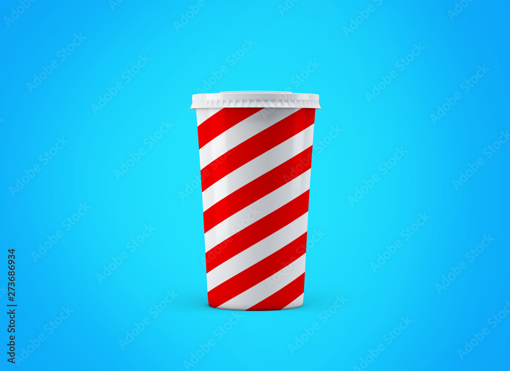 Obraz premium Soda cup. Paper cup on background. Take away cinema cola. Big cardboard cup of beverages to go mockup. 