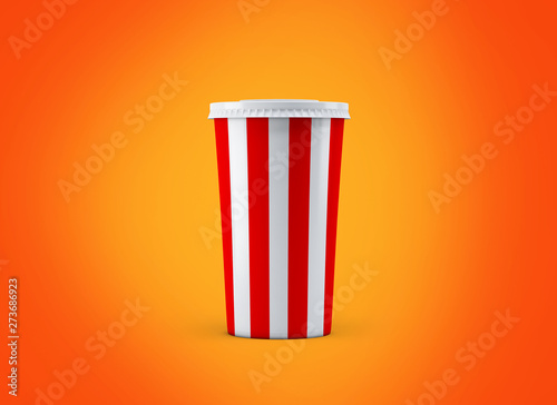 Soda cup. Paper cup on background. Take away cinema cola. Big cardboard cup of beverages to go mockup. 