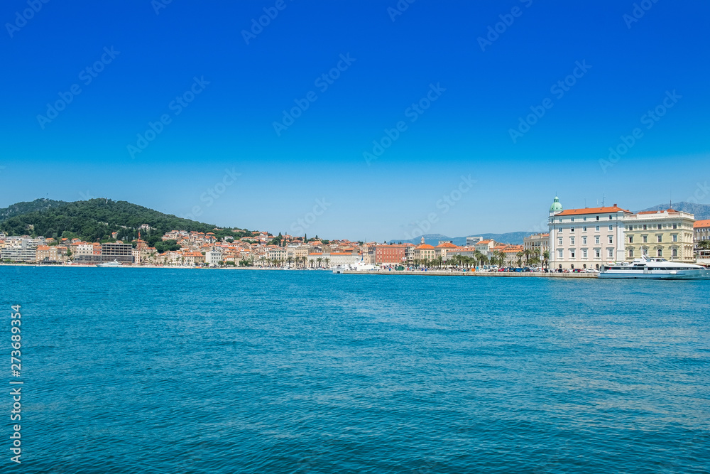 Split, Croatia, waterfront and ships in the harbour, Adriatic coast, seascape