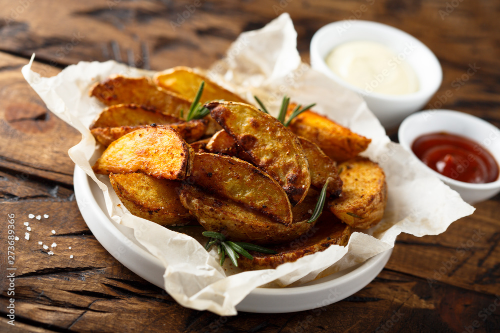 Roasted potato wedges with fresh rosemary Roasted potato wedges with fresh rosemary
