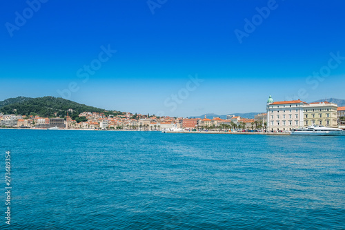 Split, Croatia, waterfront and ships in the harbour, Adriatic coast, seascape