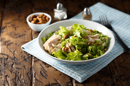 Homemade chicken salad with almond nuts