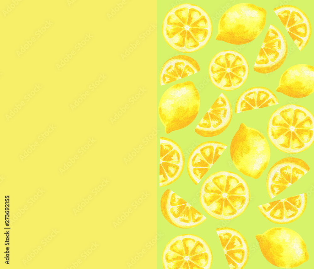 watercolor lemons on yellow and green background watercolor lemons on yellow and green background