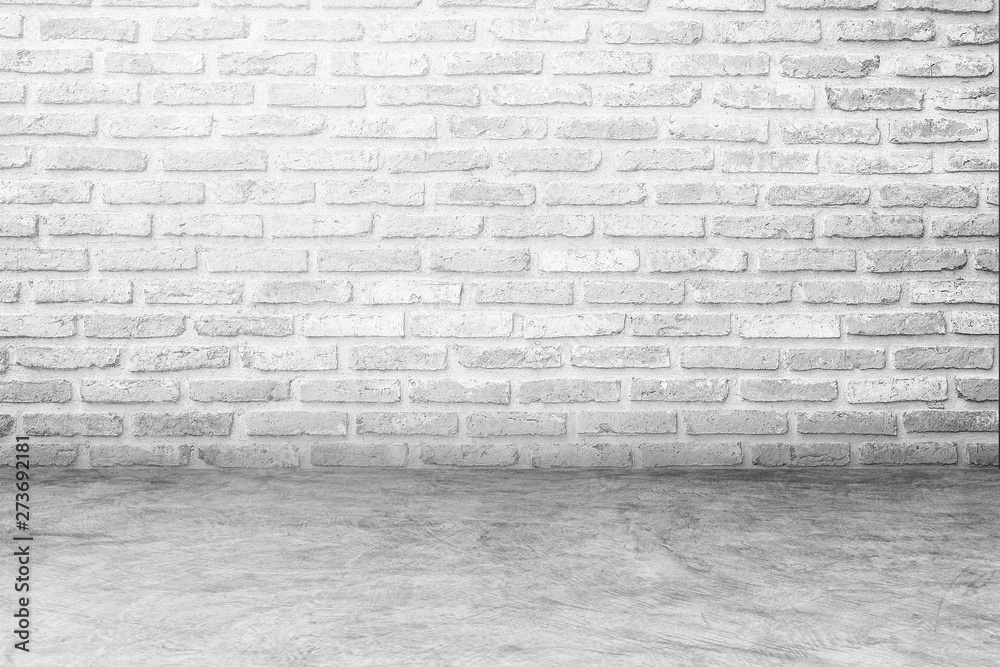 White brick wall and white concrete floor for background ,blank concrete floor and concrete wall for backdrop montage design White brick wall and white concrete floor for background ,blank concrete floor and concrete wall for backdrop montage design