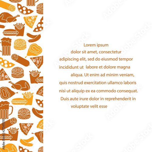 Beer, different types of food and fast food.
