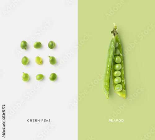Tela creative food / nutrition / diet concept with fresh green peas in a group and si