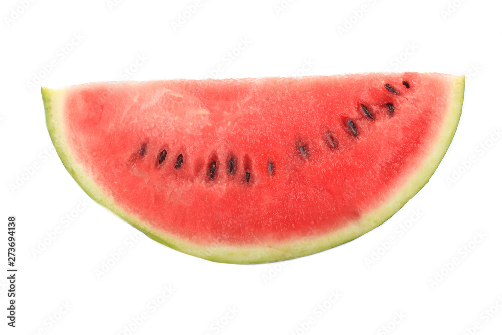 fresh red slice of watermelon with seeds isolated on white background fresh red slice of watermelon with seeds isolated on white background
