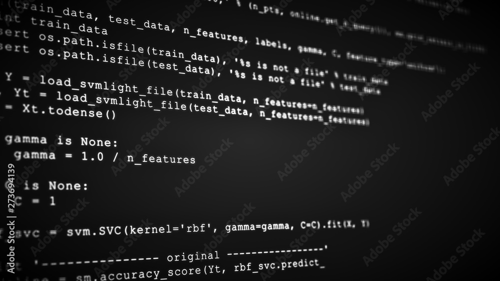 3D Hacking code data flow stream on black. Computer screen with ...