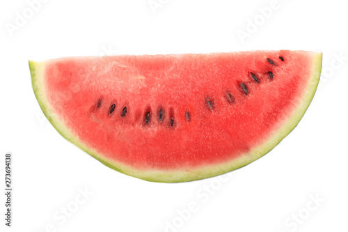 fresh red slice of watermelon with seeds isolated on white background