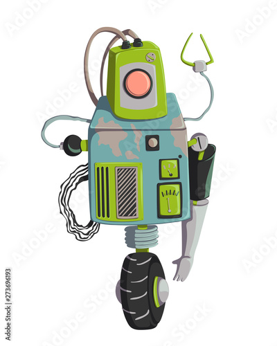 Cartoon robot character. Technology, future. Artificial intelligence design concept. Isolated on white background. Vector illustration