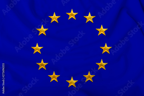 beautiful flag of united Europe on gentle silk with soft folds in the wind