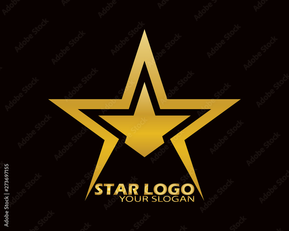 Obraz premium Gold Star Logo Vector in Elegant Style with Black Background - Vector