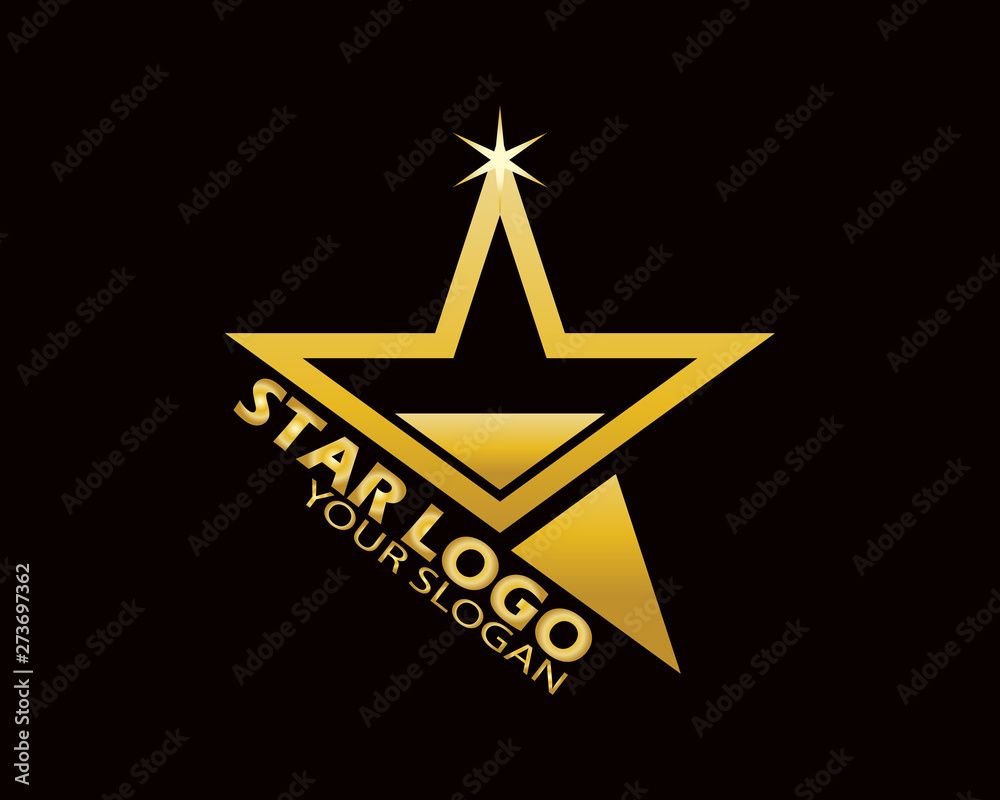 Obraz premium Gold Star Logo Vector in Elegant Style with Black Background - Vector