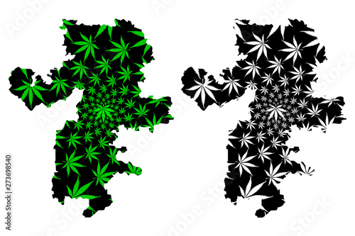 Chelyabinsk Oblast (Russia, Subjects of the Russian Federation, Oblasts of Russia) map is designed cannabis leaf green and black, Chelyabinsk Oblast map made of marijuana (marihuana,THC) foliage,....