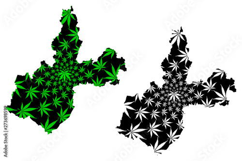 Irkutsk Oblast (Russia, Subjects of the Russian Federation, Oblasts of Russia) map is designed cannabis leaf green and black, Irkutsk Oblast map made of marijuana (marihuana,THC) foliage,....
