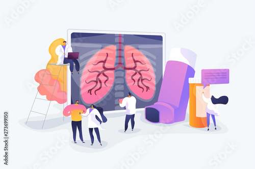 Patient suffering from allergic asthma symptoms. Pneumonia treatment. Obstructive pulmonary disease, chronic bronchitis, emphysema concept. Vector isolated concept creative illustration photo
