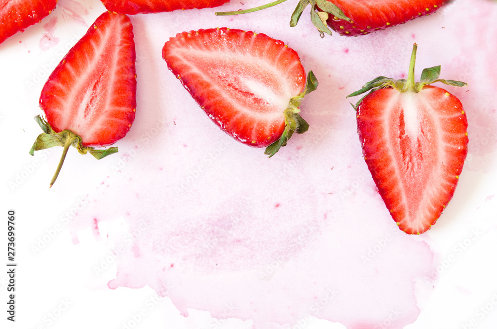 Creative fresh strawberries pattern background with copy space. Food concept. Top view. - Image. Creative fresh strawberries pattern background with copy space. Food concept. Top view. - Image.