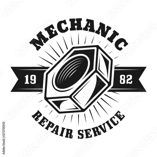 Auto repair service vector emblem with screw nut