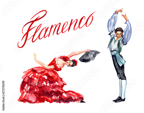 Spanish flamenco dancers, a woman and a man and the inscription 