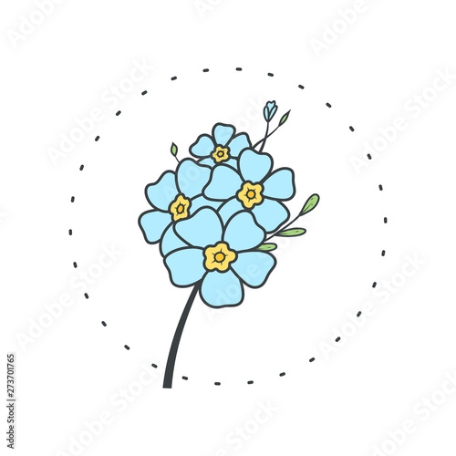 Forget me not flower. Logo for spa and beauty salon, boutique, organic shop, wedding, floral designer, interior, photography, cosmetic. Botanical floral element.