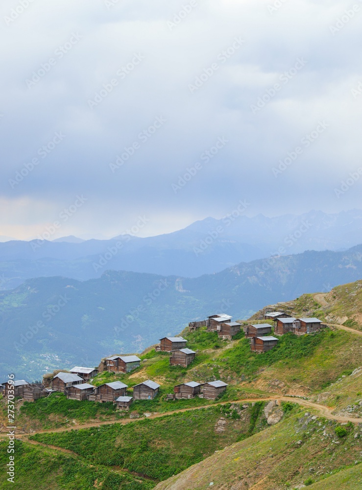 Fototapeta premium beautiful dark blue mountain landscape with fog and forest.artvin/turkey