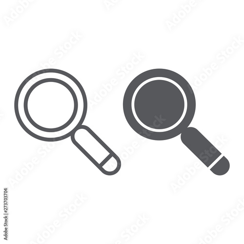 Search line and glyph icon, lens and find, magnifying glass sign, vector graphics, a linear pattern on a white background.