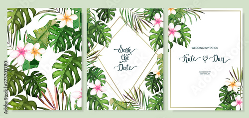 Floral set. Wedding Invitation, save the date, rsvp, invite card. Vector illustration. Celebration template. Watercolor style. Vector illustration