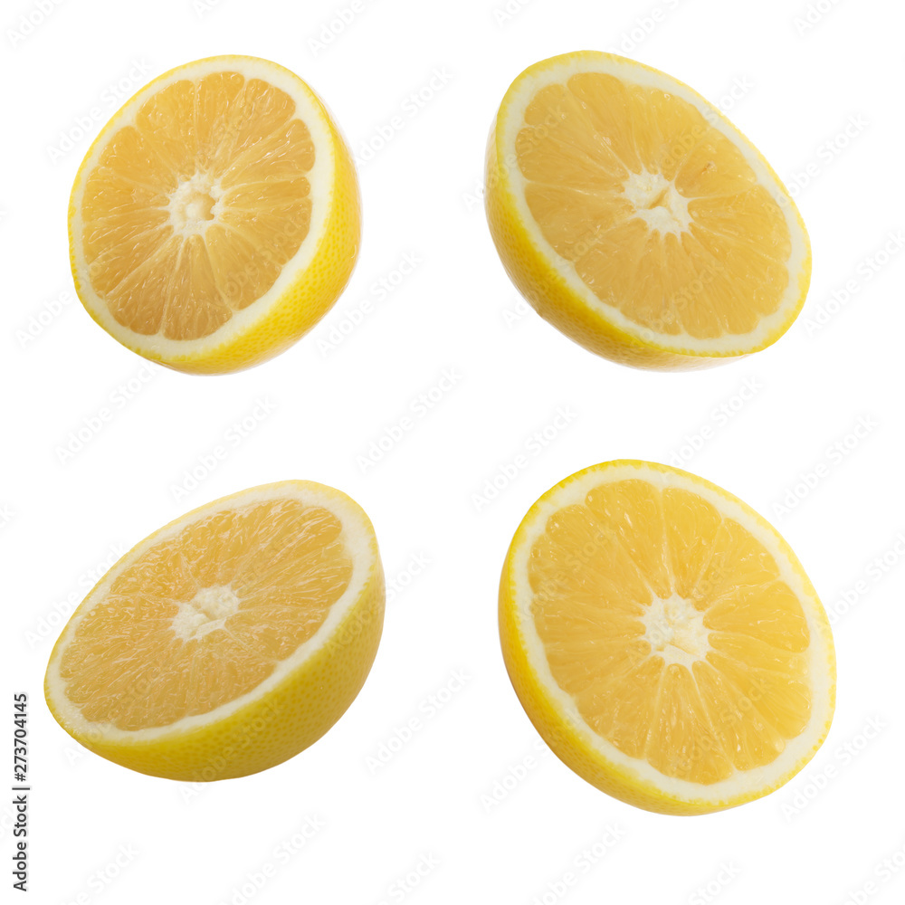 set of slices of yellow (white) grapefruit isolated on white background