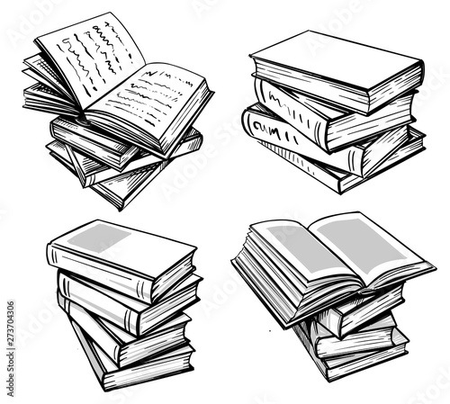 Books collection. Hand drawn illustration in sketch style