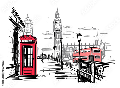 Obrazy Londyn  piekny-londyn-na-reprodukcji-malarskiej-tuszem