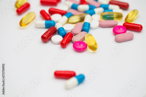 various medication pills, tablets and capsules, antibiotics healthcare