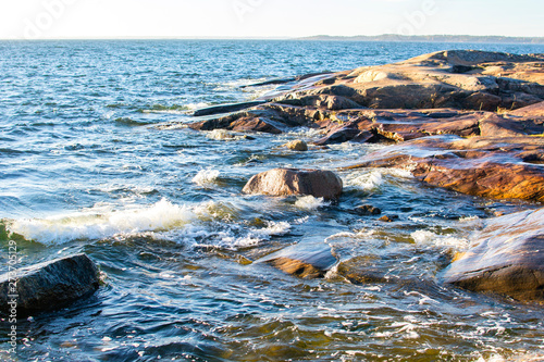 The rocky view of Porkkalanniemi, rocks and waves, Finland