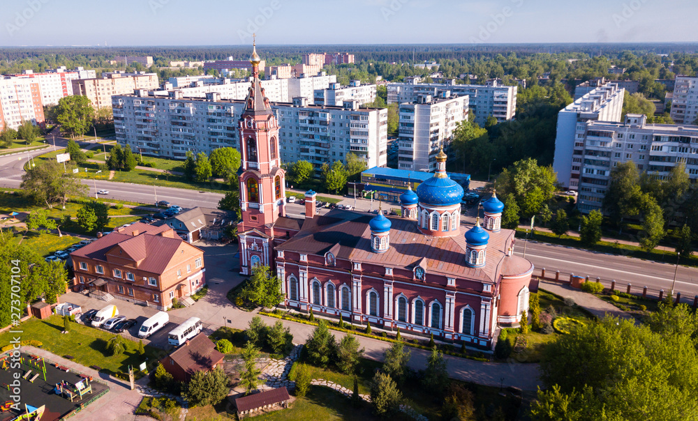View from drone of Orekhovo-Zuyevo with Cathedral of Nativity of Blessed Virgin