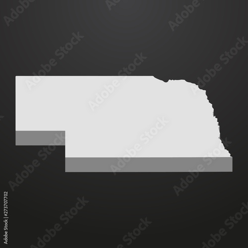 Nebraska State map in gray on a black background 3d