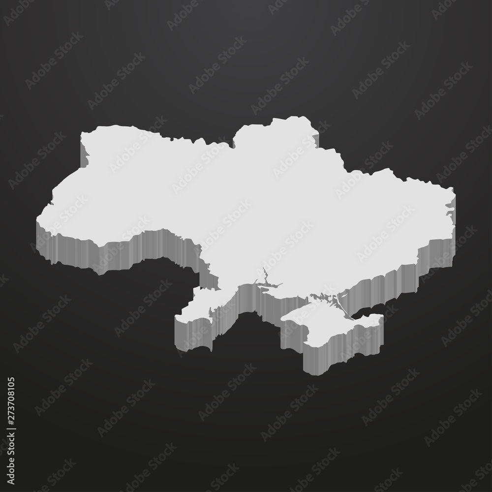 Ukraine map in gray on a black background 3d