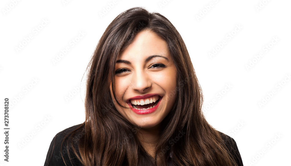 Pretty girl laughing on a white background Pretty girl laughing on a white background