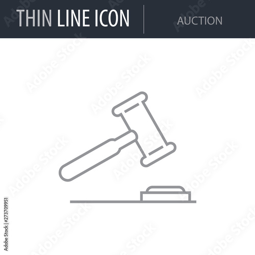 Symbol of Auction Thin line Icon of Banking and Finance. Stroke Pictogram Graphic for Web Design. Quality Outline Vector Symbol Concept. Premium Mono Linear Beautiful Plain Laconic Logo