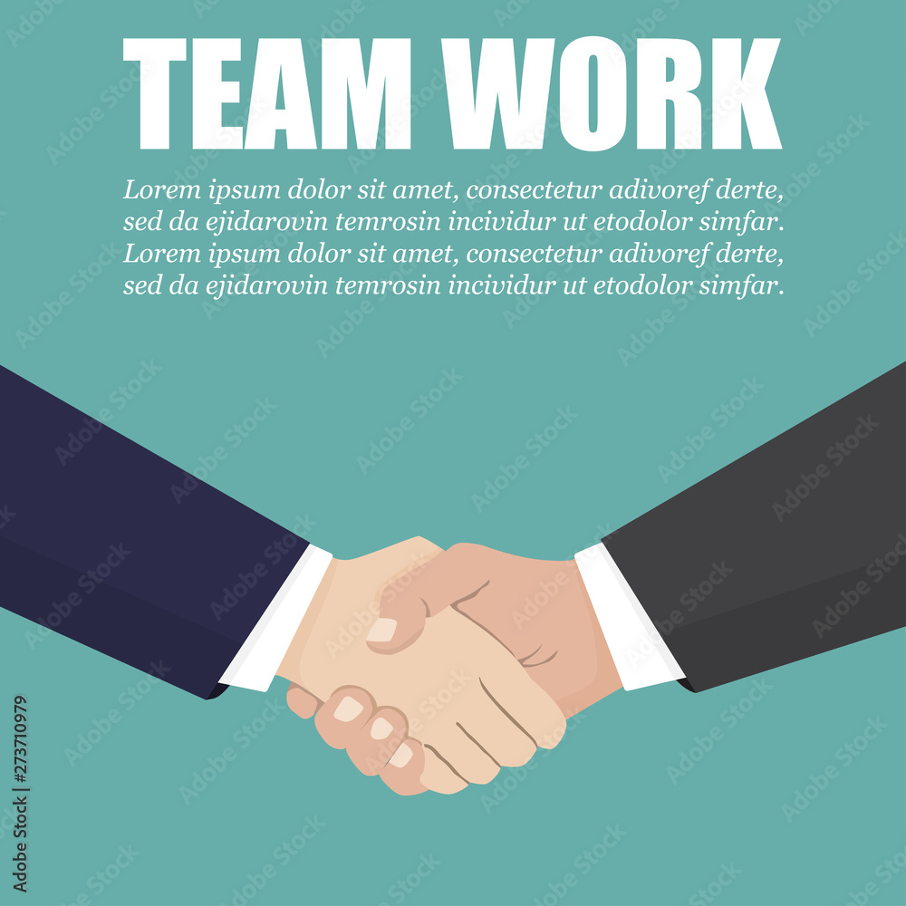 Two businessman handshake in a flat design. Team work Two businessman handshake in a flat design. Team work