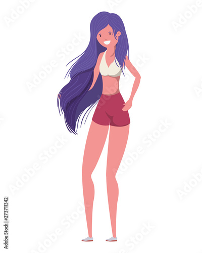 young woman with swimsuit on white background