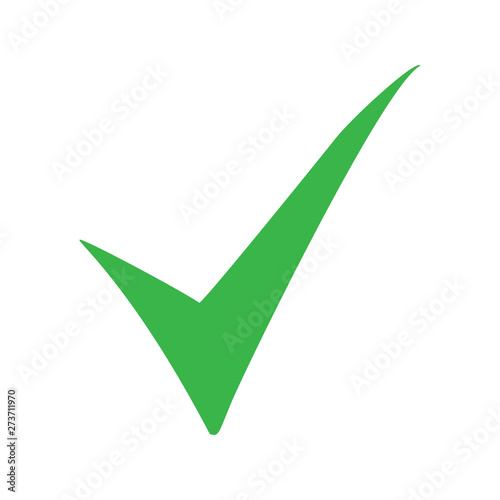 Green check mark icon. Tick symbol in green color. Vector illustration