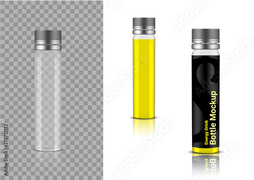 3D Mock up Realistic Transparent Bottle  Energy Drink or Vitamin Product Packaging on  Background Illustration