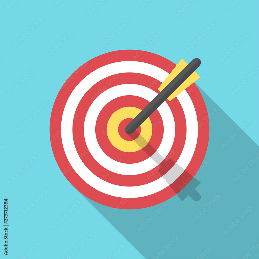 Target with an arrow flat icon concept market goal vector picture image. Concept target market, audience, group, consumer. Bullseye or goal Isolated sign. Illustration of a target with an arrow. Target with an arrow flat icon concept market goal vector picture image. Concept target market, audience, group, consumer. Bullseye or goal Isolated sign. Illustration of a target with an arrow.