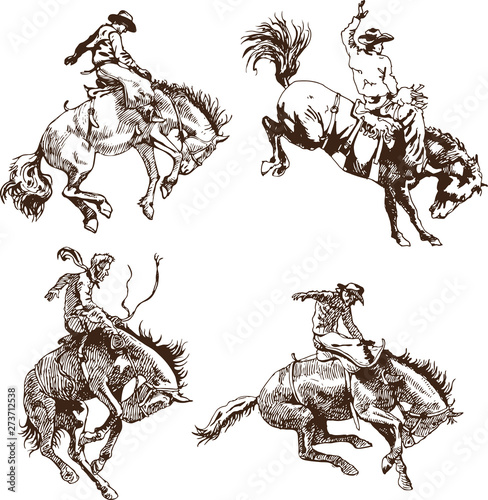 Foto vector banner poster with a cowboy rider sitting on a wild horse mustang and the
