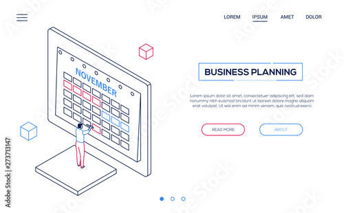 Business planning - line design style isometric web banner