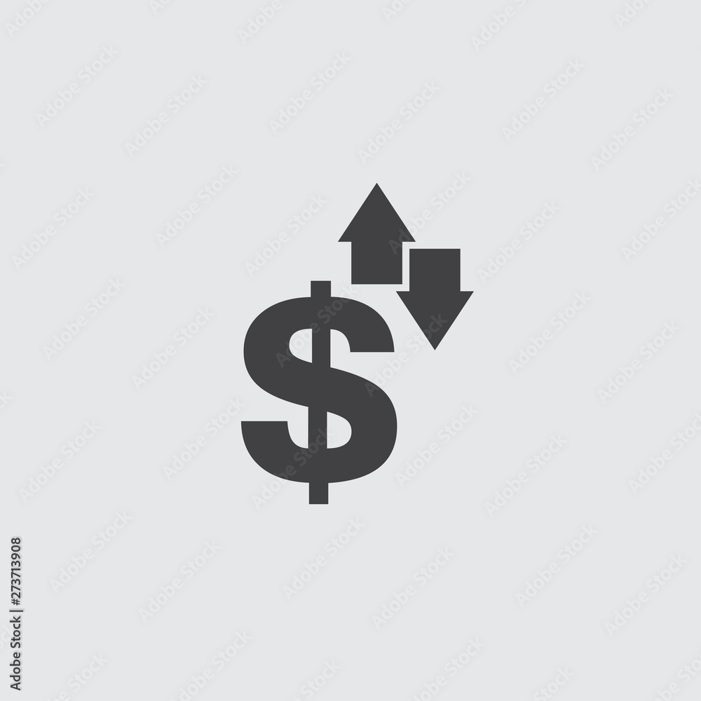 Obraz premium Dollar with arrows icon in a flat design in black color. Vector illustration eps10